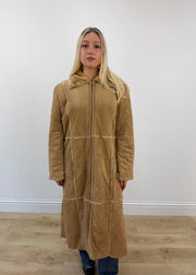 medium tan long shearling style coat 3