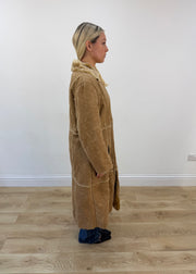 medium tan long shearling style coat 6