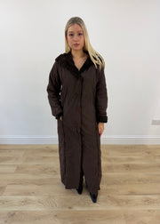 medium dark brown esisto hooded long coat 1