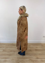 medium brown shatou long suede coat with faux fur collar 5