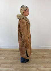 medium brown shatou long suede coat with faux fur collar 6