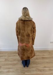 medium brown shatou long suede coat with faux fur collar 7