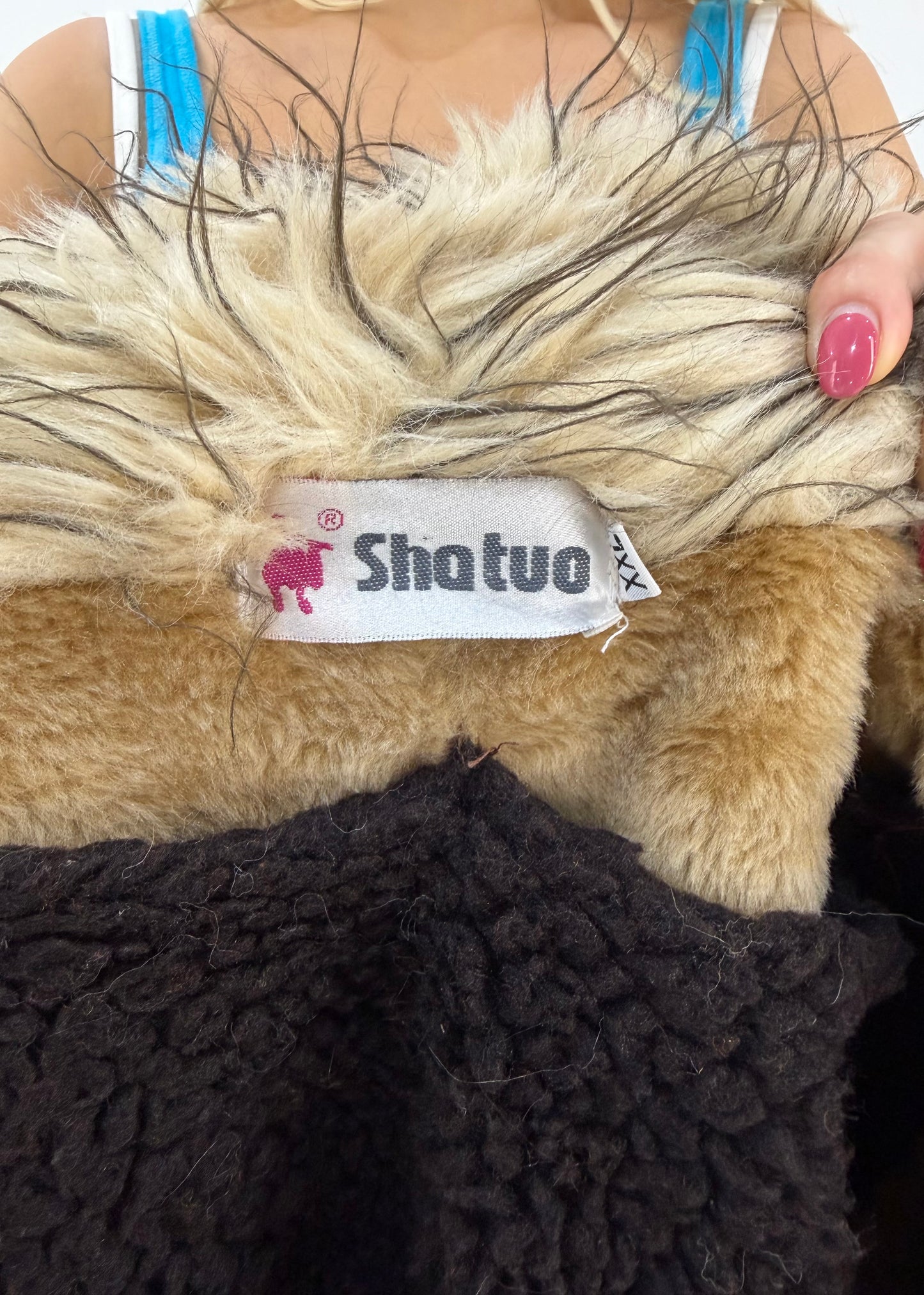 medium brown shatou long suede coat with faux fur collar 8
