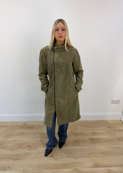 medium khaki sisley long coat full front