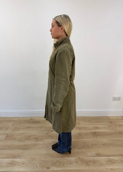 medium khaki sisley long coat side view