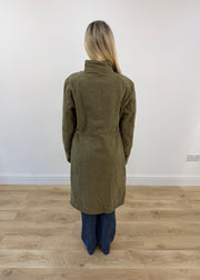 medium khaki sisley long coat back view