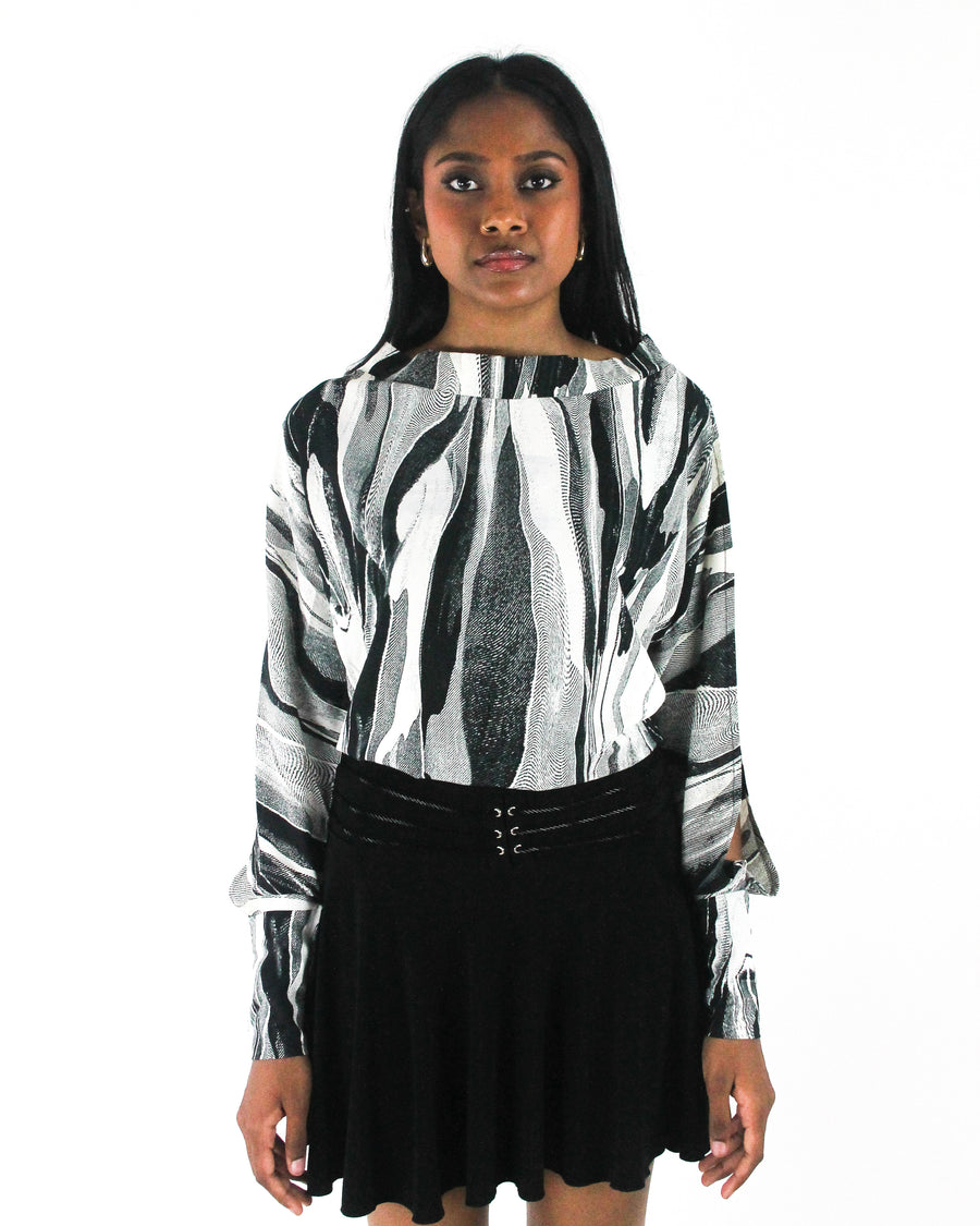 office siren | small black and grey abstract-striped asymmetric blouse — final ecom crop