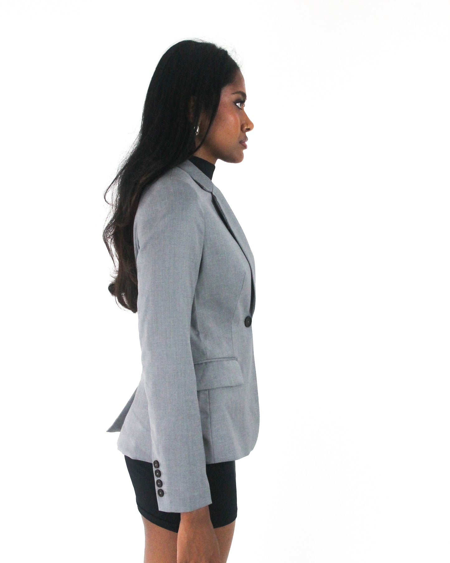 office siren | small grey single-button fitted blazer — final ecom crop
