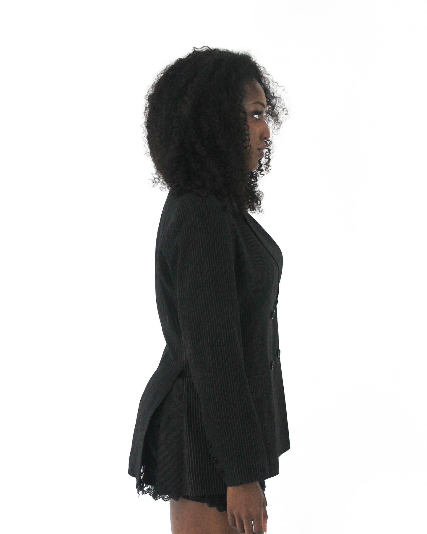 office siren | medium black pinstripe single-button blazer — final ecom crop