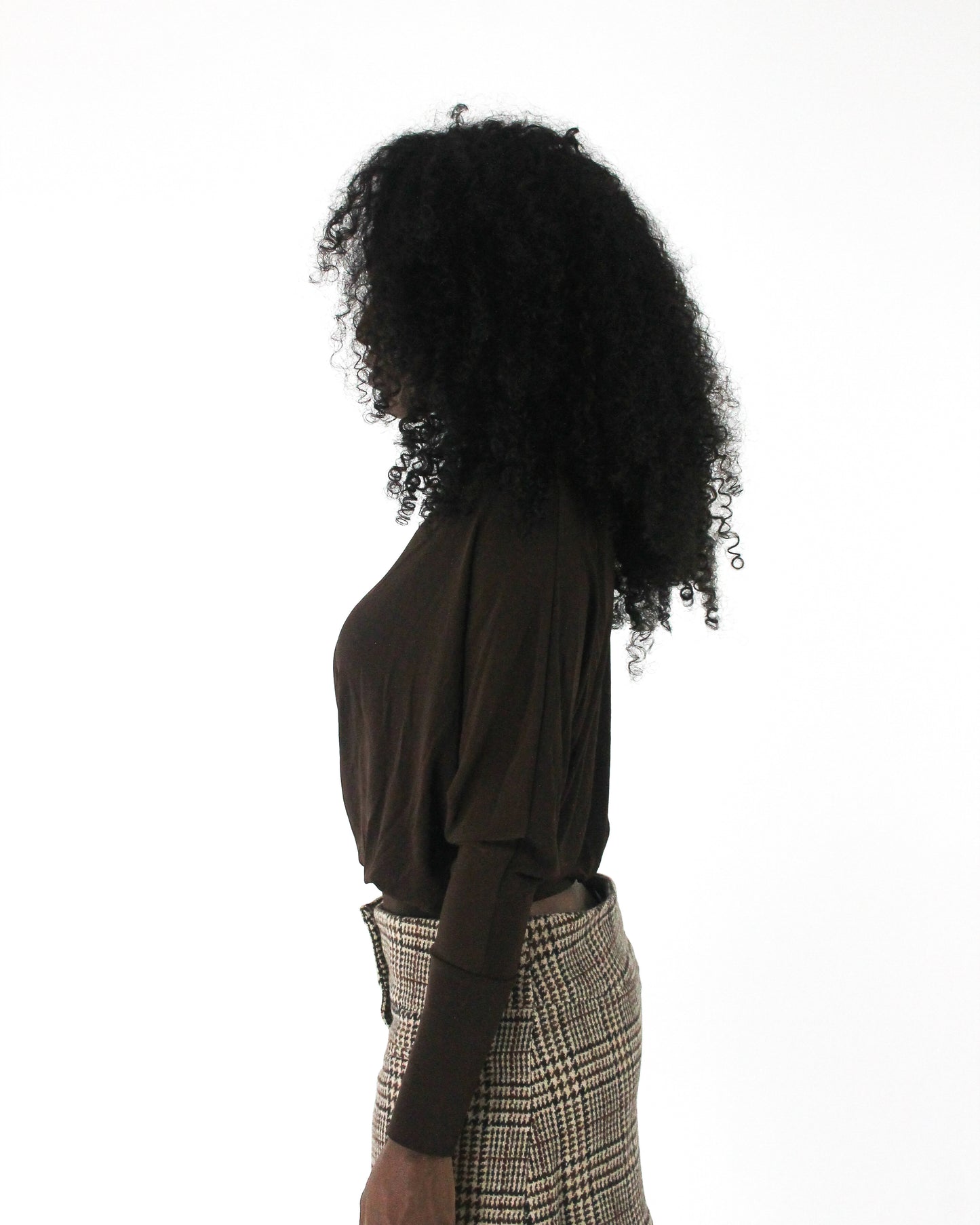 office siren | medium dark brown boat-neck long-sleeve top — final ecom crop
