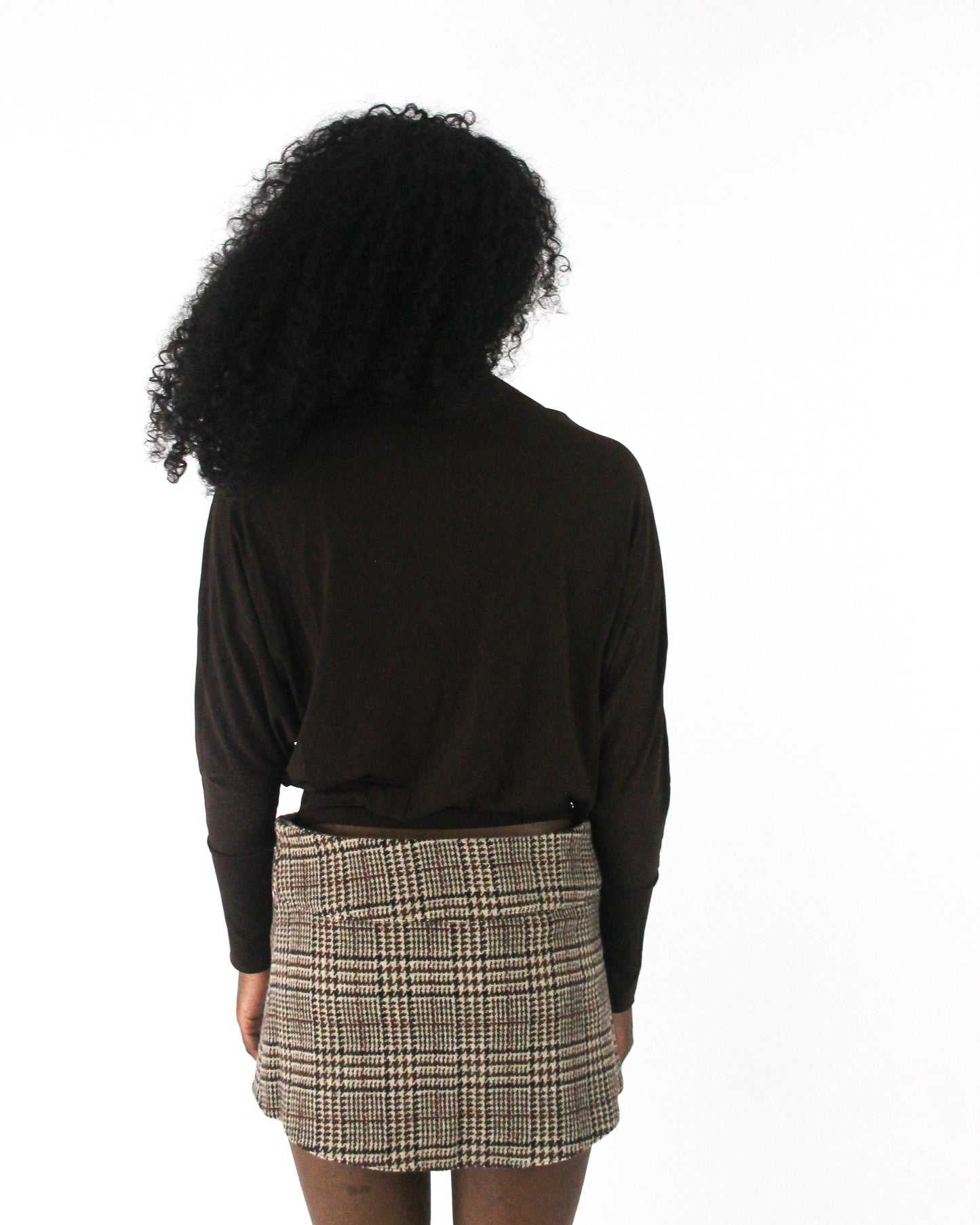 office siren | medium dark brown boat-neck long-sleeve top — final ecom crop