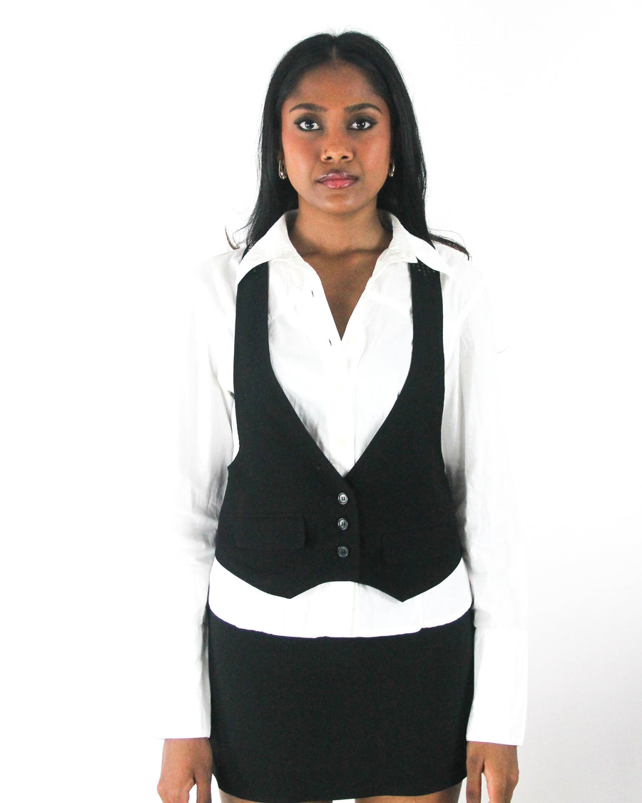 office siren | small black studded racerback cropped waistcoat — final ecom crop
