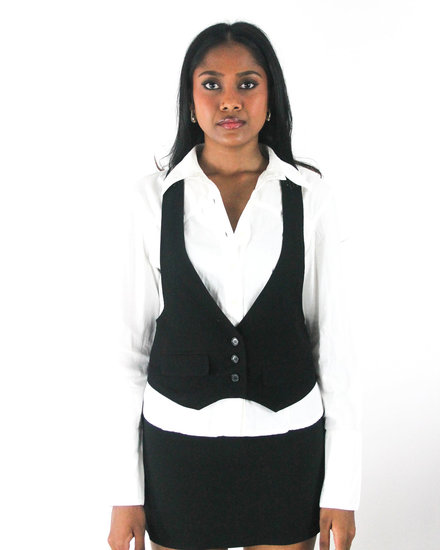 office siren | small black studded racerback cropped waistcoat — final ecom crop