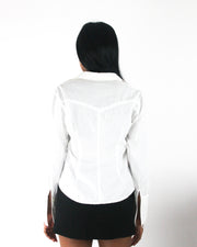 office siren | small white fitted long-sleeve button-up shirt — final ecom crop