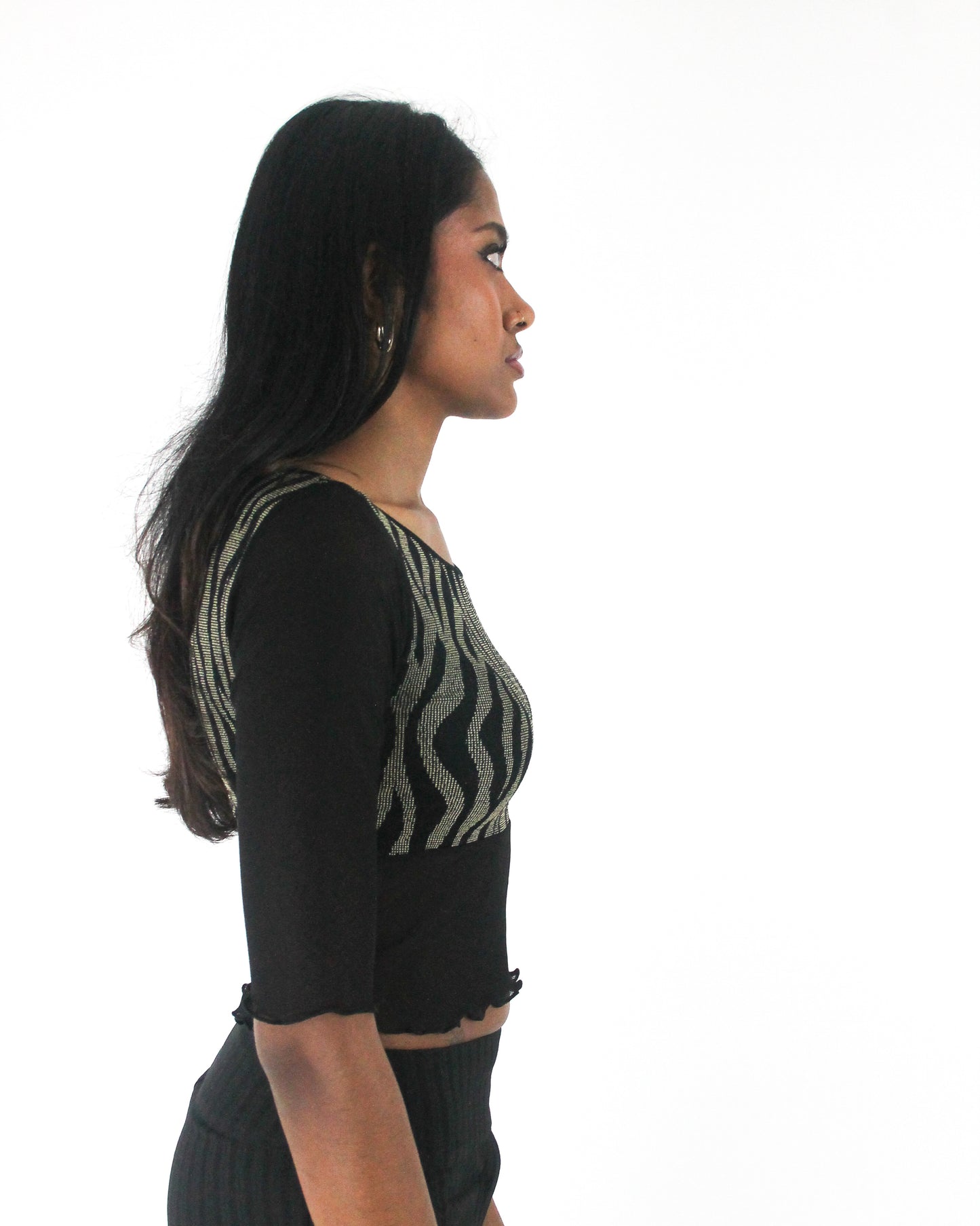 office siren | small black and grey zebra-pattern cropped top — final ecom crop