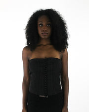 office siren | small black pinstripe lace-up corset top — final ecom crop