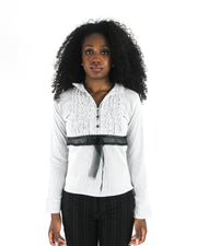 office siren | small white black-trim tie-front blouse — final ecom crop