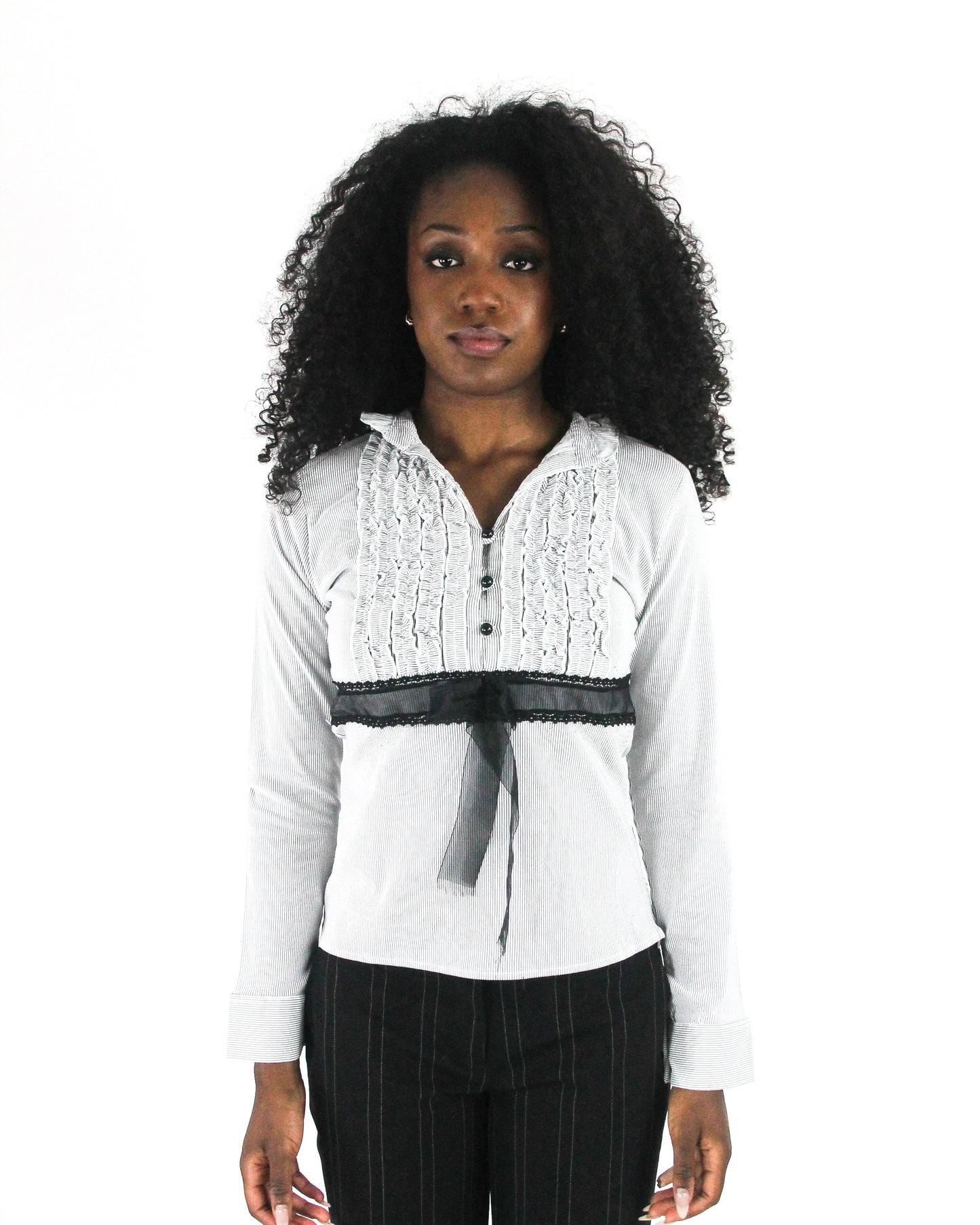 office siren | small white black-trim tie-front blouse — final ecom crop