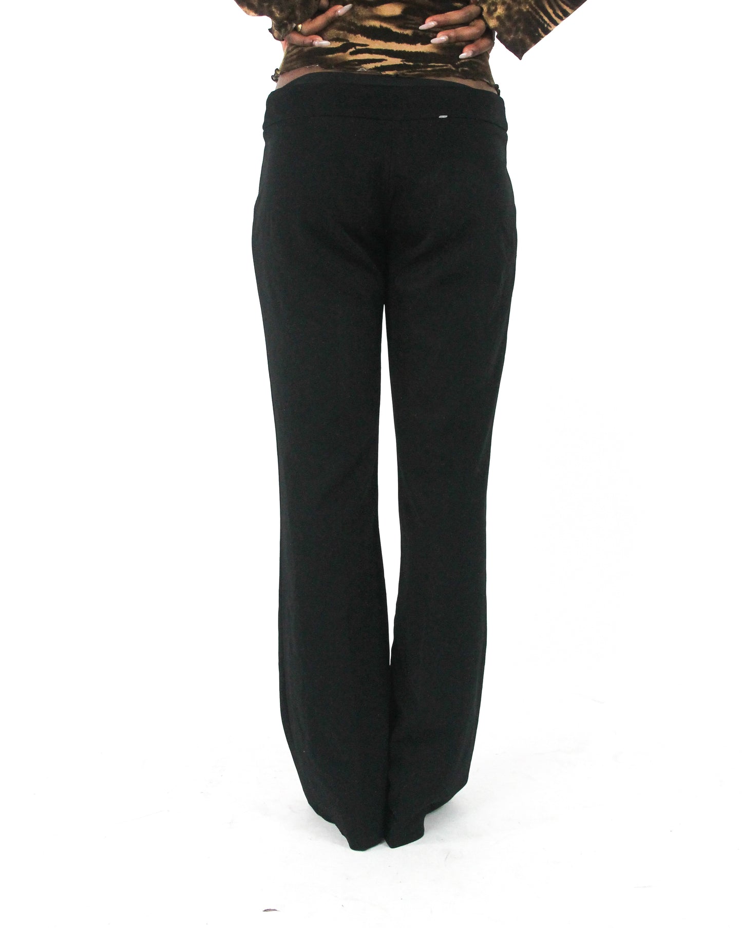 office siren | small black buckle-belt flared trousers — final ecom crop