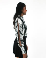 office siren | small black and grey abstract-striped asymmetric blouse — final ecom crop