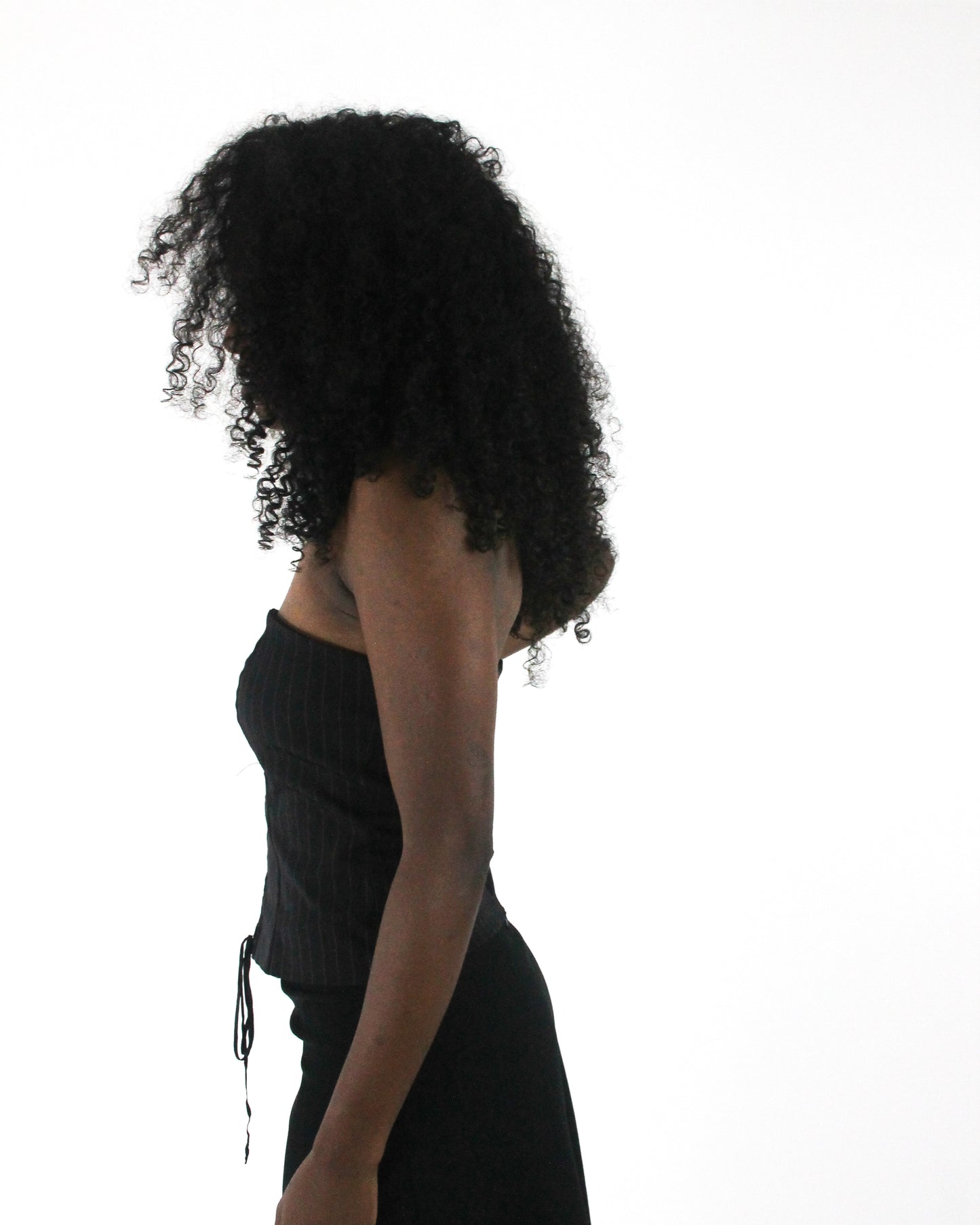 office siren | small black pinstripe lace-up corset top — final ecom crop