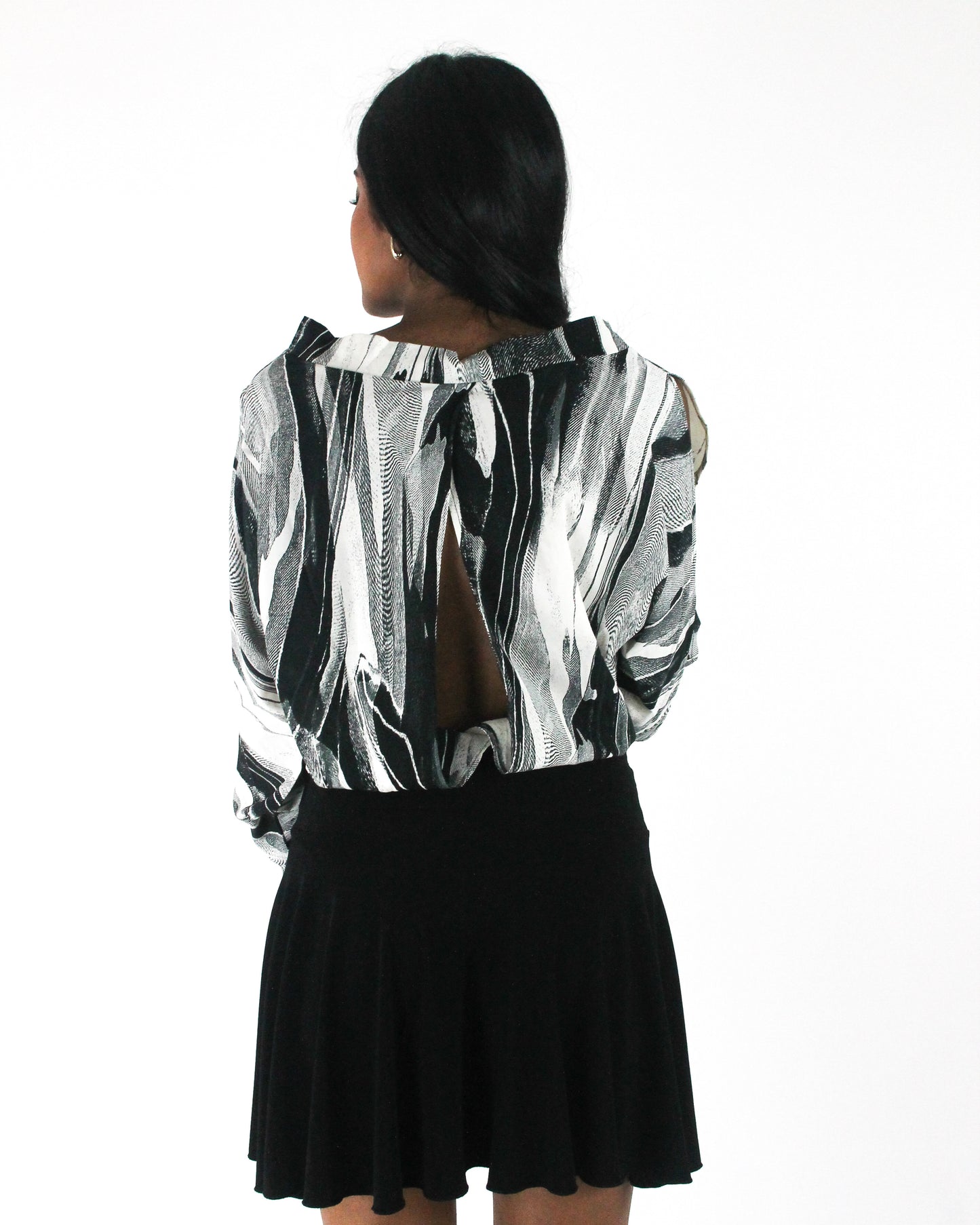 office siren | small black and grey abstract-striped asymmetric blouse — final ecom crop