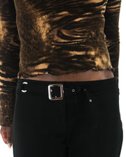 office siren | small black buckle-belt flared trousers — final ecom crop
