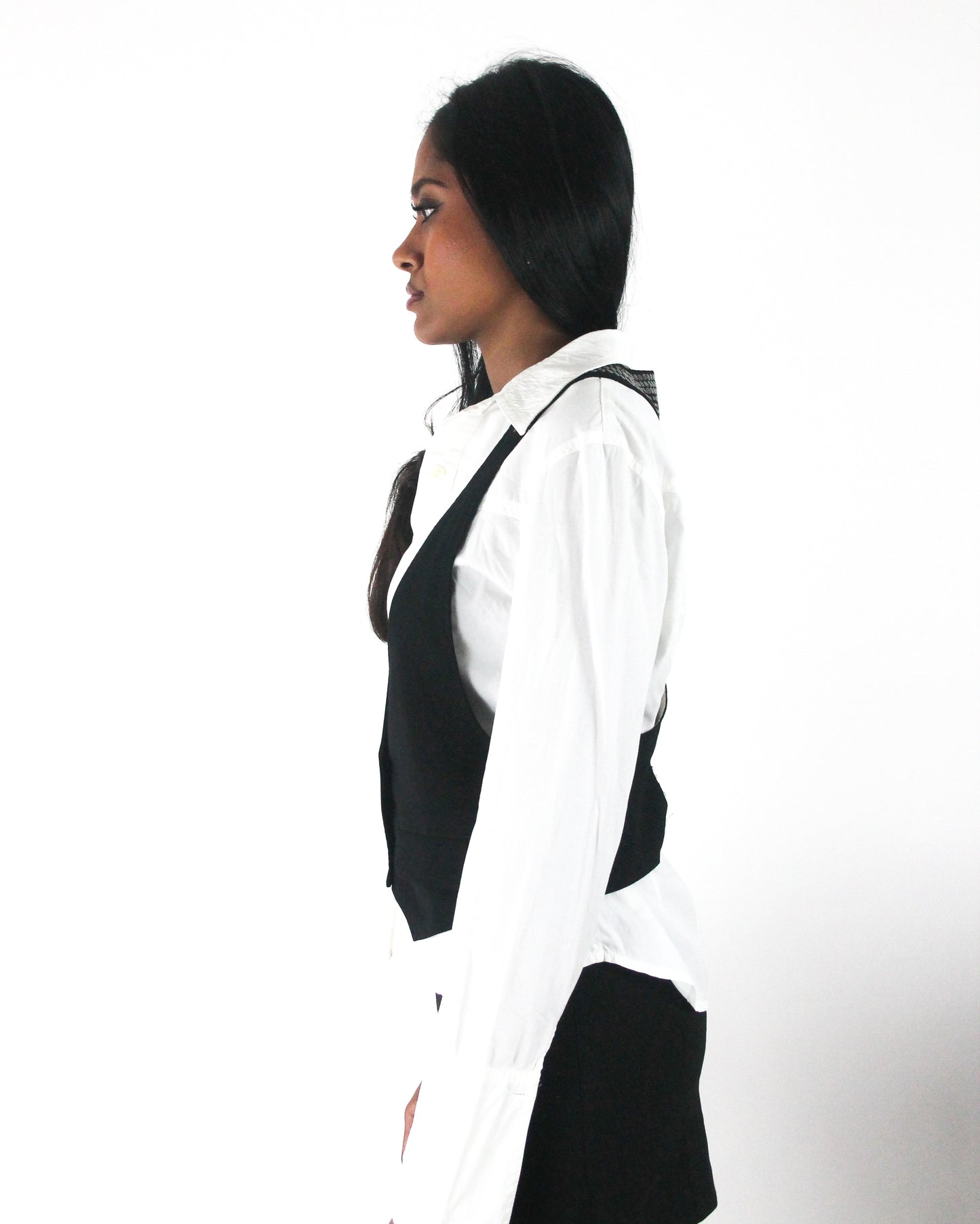 office siren | small black studded racerback cropped waistcoat — final ecom crop
