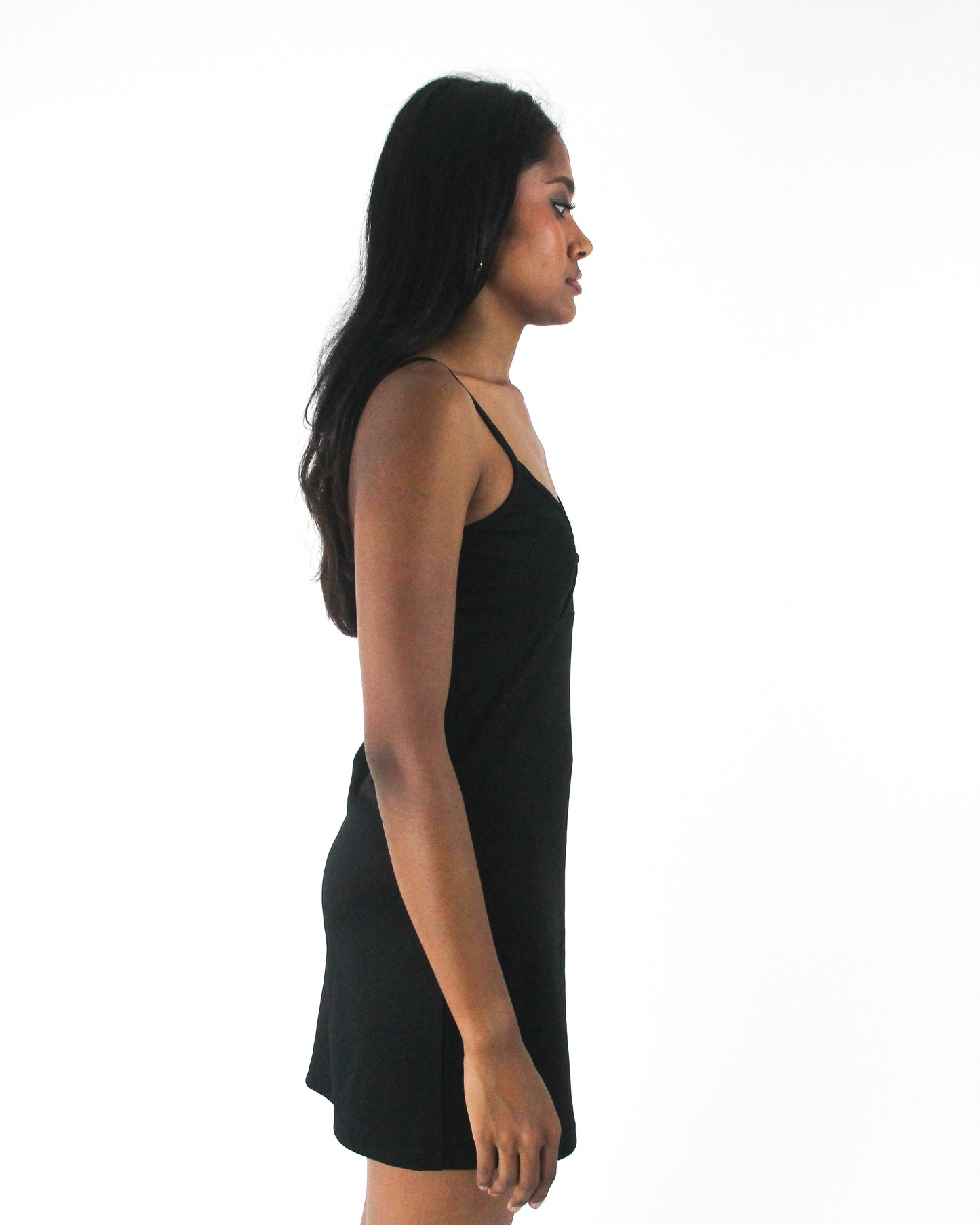 office siren | small black satin-effect camisole mini dress — final ecom crop
