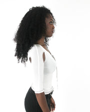 office siren | small white cold-shoulder tie-front top — final ecom crop