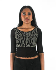 office siren | small black and grey zebra-pattern cropped top — final ecom crop
