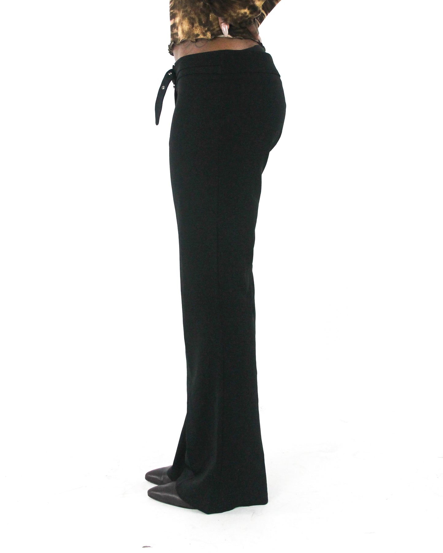 office siren | small black buckle-belt flared trousers — final ecom crop