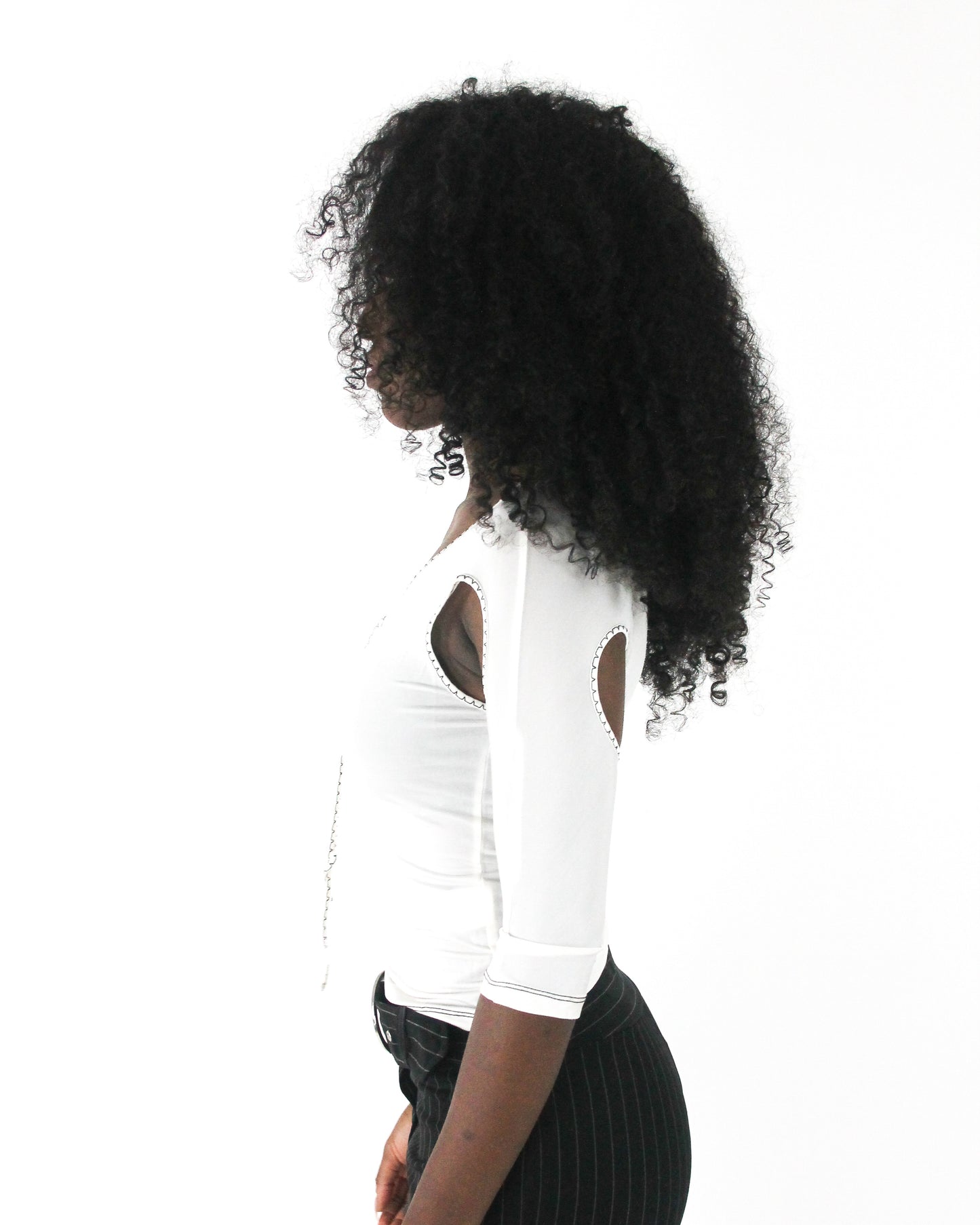 office siren | small white cold-shoulder tie-front top — final ecom crop