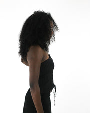 office siren | small black pinstripe lace-up corset top — final ecom crop