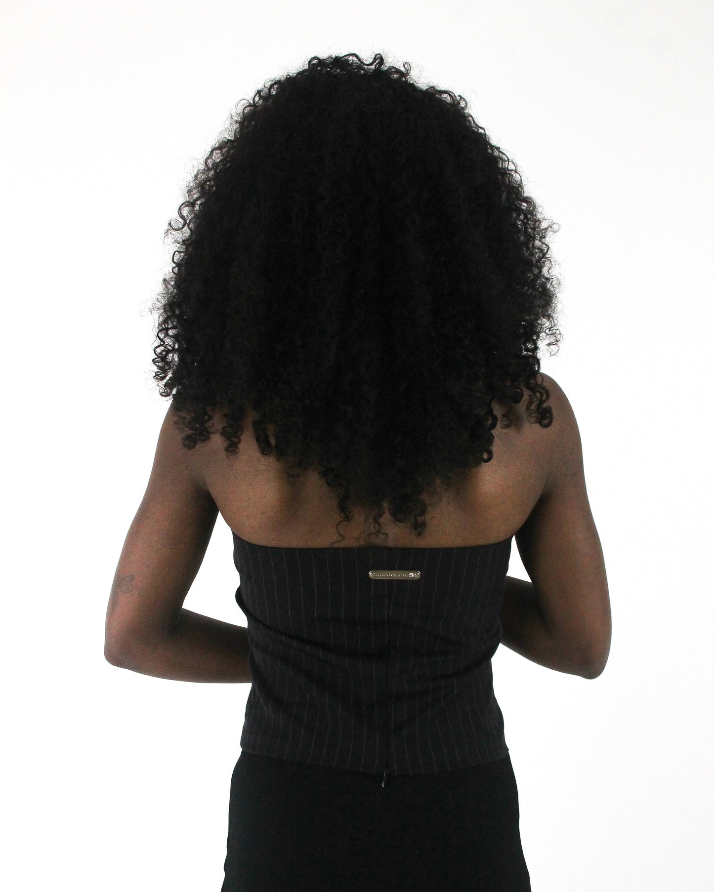 office siren | small black pinstripe lace-up corset top — final ecom crop