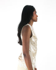office siren | small cream satin-effect lace-trim sleeveless top — final ecom crop