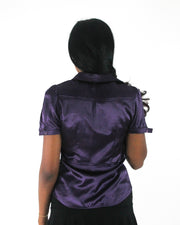 office siren | small purple satin-effect fitted short-sleeve shirt — final ecom crop