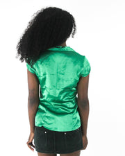 office siren | small emerald green satin-effect fitted short-sleeve shirt — final ecom crop