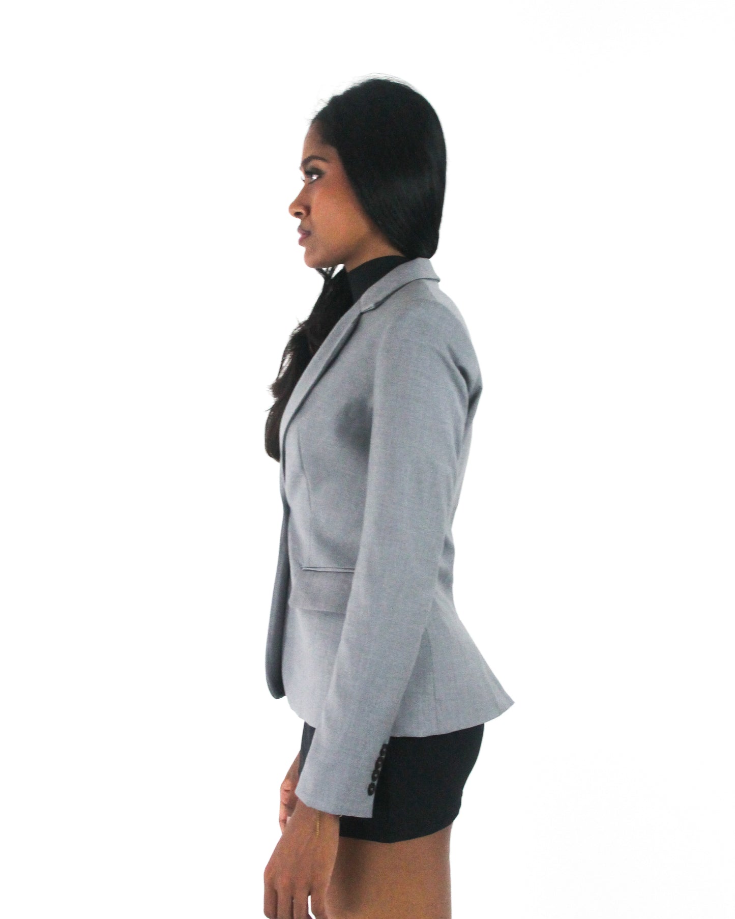 office siren | small grey single-button fitted blazer — final ecom crop