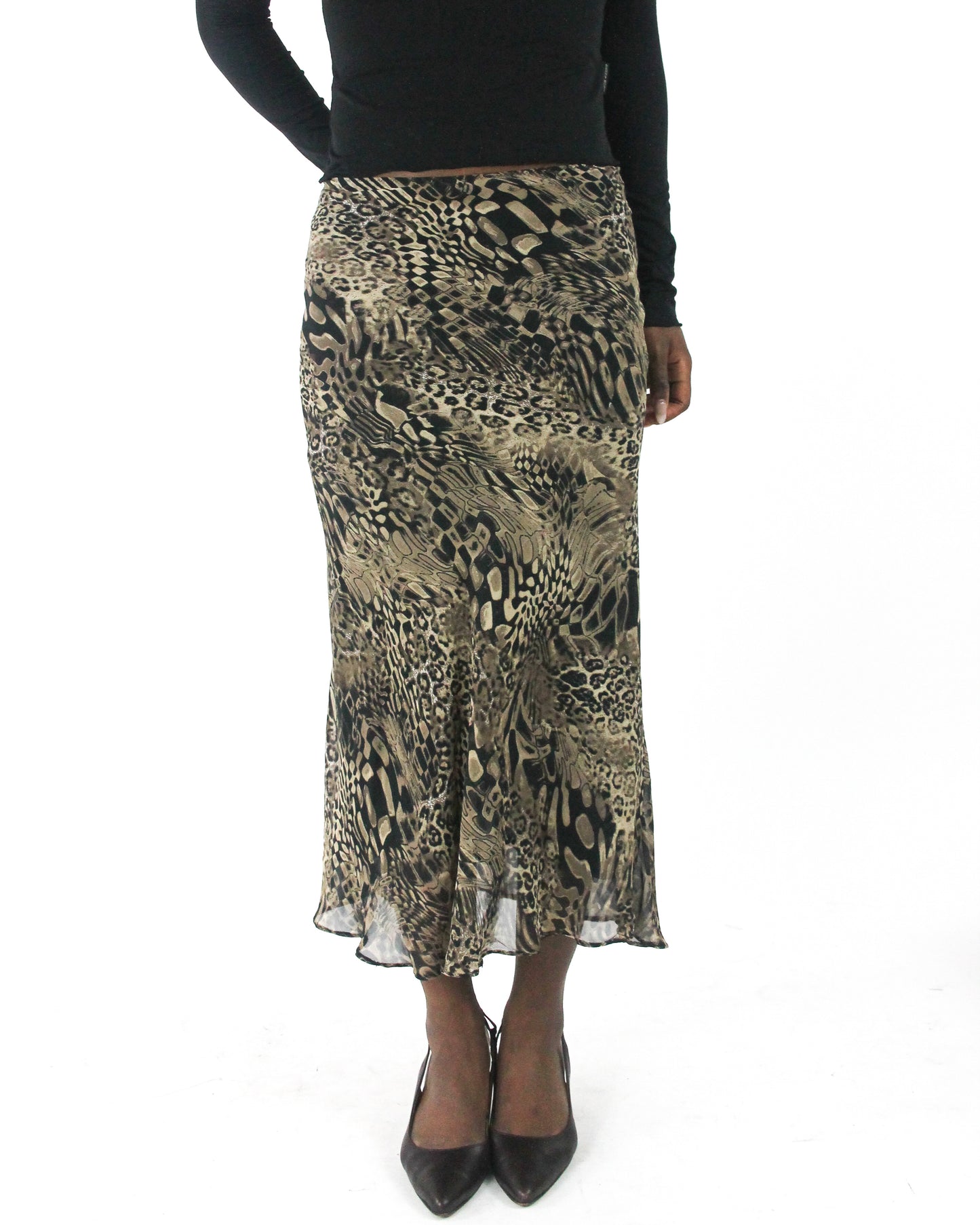 office siren | small beige and black animal-print mesh midi skirt — final ecom crop