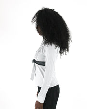 office siren | small white black-trim tie-front blouse — final ecom crop