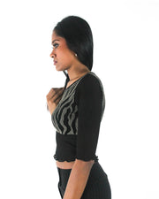 office siren | small black and grey zebra-pattern cropped top — final ecom crop