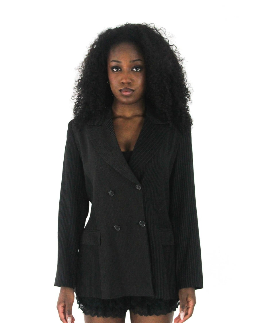 office siren | medium black pinstripe single-button blazer — final ecom crop