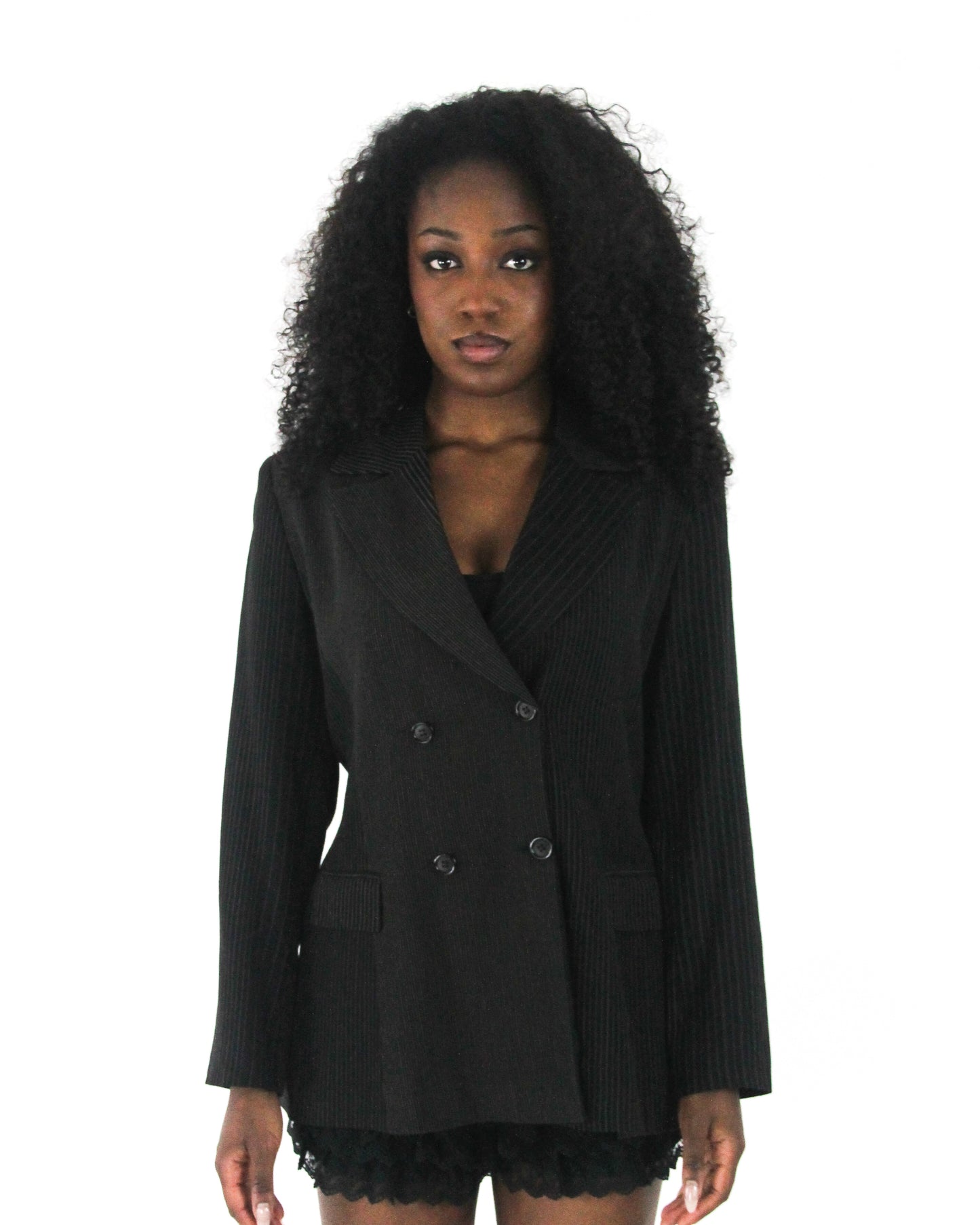 office siren | medium black pinstripe single-button blazer — final ecom crop