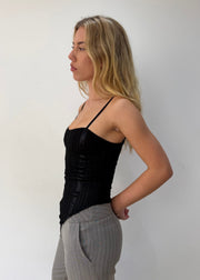 small black spaghetti-strap top — photographed on Lily