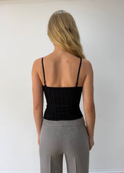 small black spaghetti-strap top — photographed on Lily