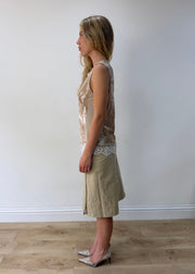 medium cream satin-effect lace-trim sleeveless top — photographed on Lily