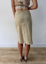 small cream high-waisted side-slit midi skirt — photographed on Lily