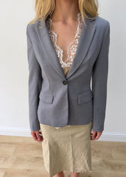 medium grey old label H&M single-button fitted blazer — photographed on Lily