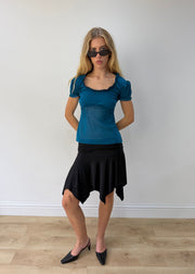 small black asymmetric handkerchief-hem skirt — photographed on Lily